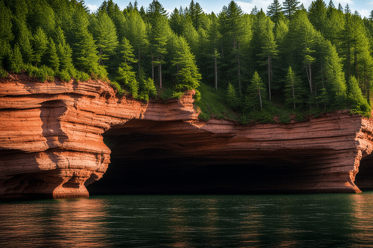 Beautiful sea caves and cliffs in Apostle Islands National Lakeshore, Lake Superior, Wisconsin, USA.
