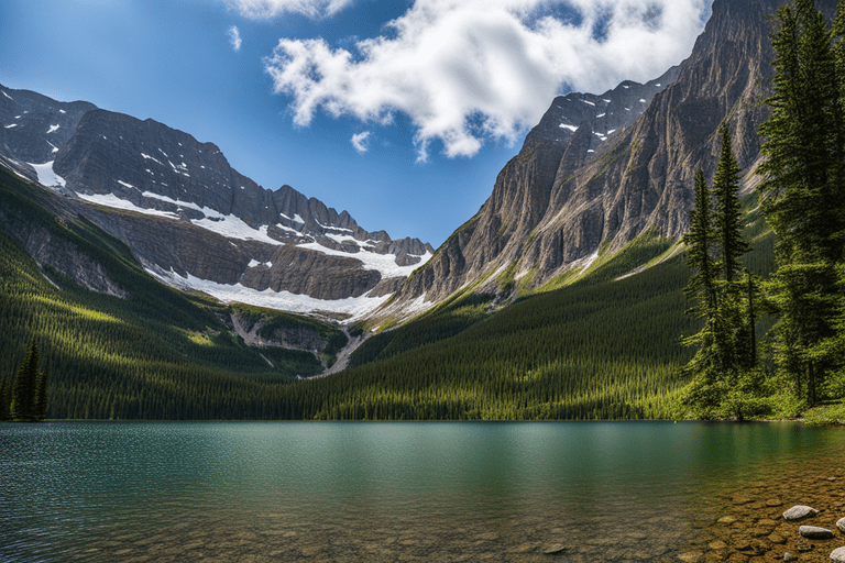 Scenic Avalanche Lake: Nature's beauty unveiled. Tranquil waters, towering peaks. Serenity captured.
