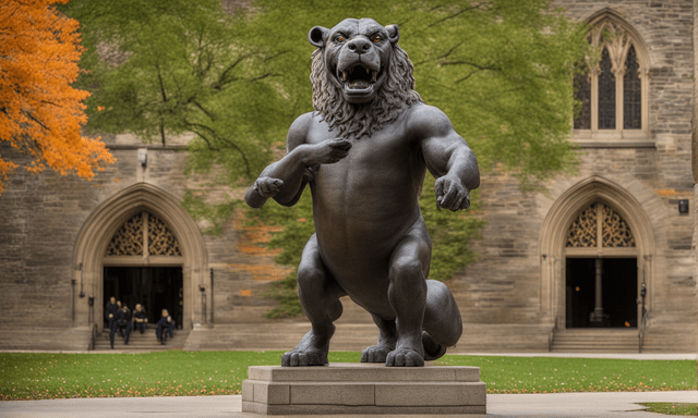 Princeton University's spirited tiger mascot roars at athletic events with pride.