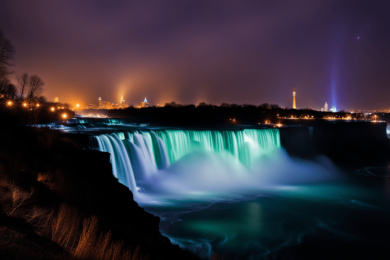 Enigmatic glows illuminate Niagara Falls at night, captivating visitors with their mysterious allure