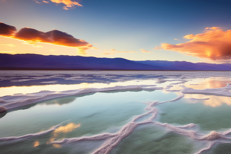 Death Valley's Badwater Basin: North America's lowest point! Fun fact: Salt flats span 200 square miles.