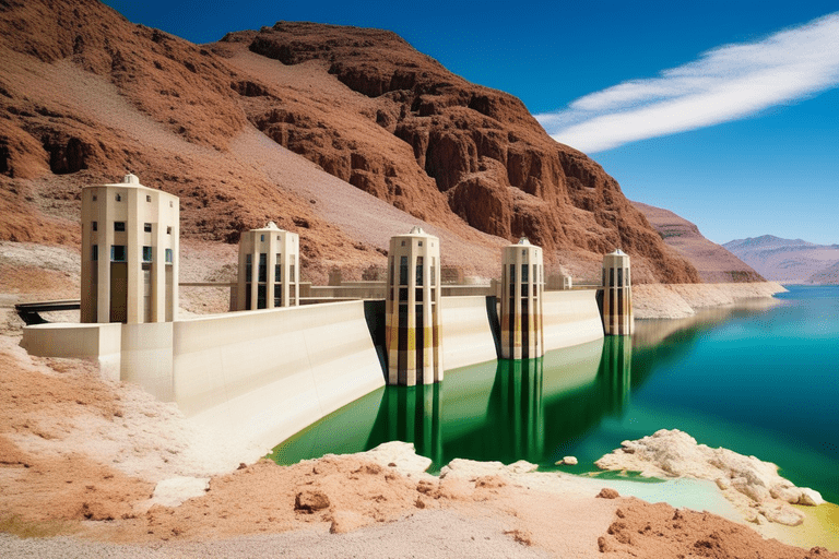 Dive into fun facts: Lake Mead, from Hoover Dam, is a colossal reservoir, a U.S. marvel in size and scenic beauty!