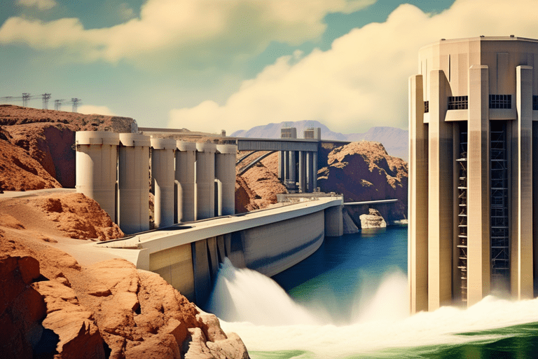 Hoover Dam produces 4B+ kWh yearly, energizing Nevada, Arizona, and California. Powering the Southwest with hydroelectric brilliance!