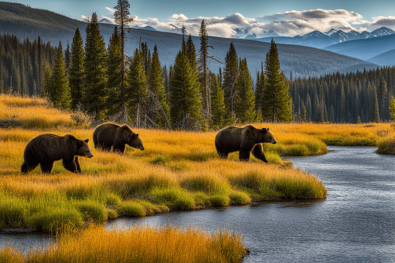 Bears feasting on berries, Yellowstone fun fact: Bears rely on berries for nutrition during hibernation.