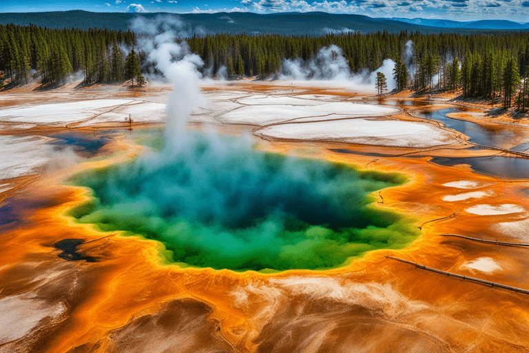 Fun fact: Yellowstone dazzles with 10,000 geothermal wonders—geysers, hot springs, and mud pots—creating a unique natural spectacle!