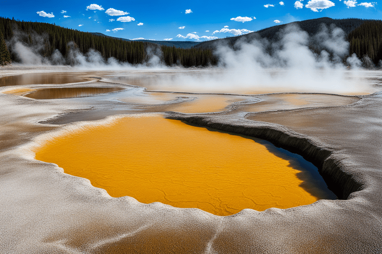 Yellowstone's bubbling mud pots: Nature's volcanic marvel, a mesmerizing sight in the park's geothermal wonderland