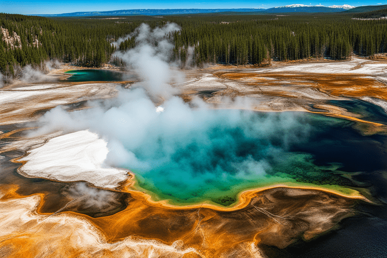 Experience the breathtaking Yellowstone Park scenery! Fun facts await in this amazing view of nature's wonderland