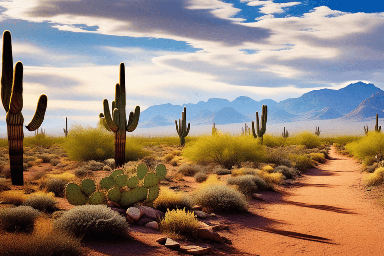 Vibrant desert landscape showcasing the iconic Saguaro cacti and diverse wildlife adaptations in the Sonoran Desert.