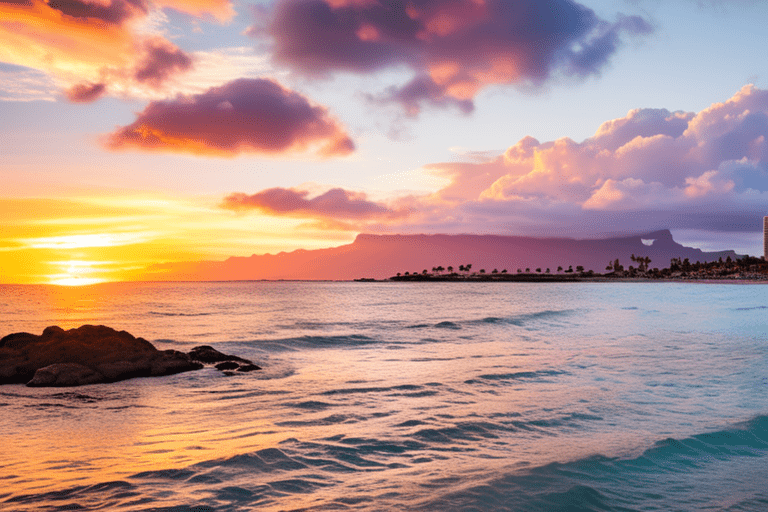 Mesmerizing sunset over Magic Island, Honolulu